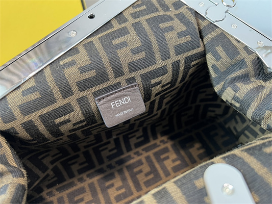 Fen.di FIRST MEDIUM Silver Wrinkled Leather Bag