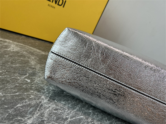 Fen.di FIRST MEDIUM Silver Wrinkled Leather Bag