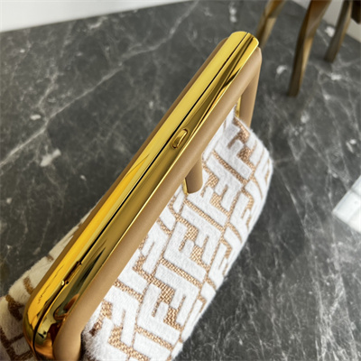 Fen.di FIRST SMALL Natural Straw Bag With White FF Embroidery