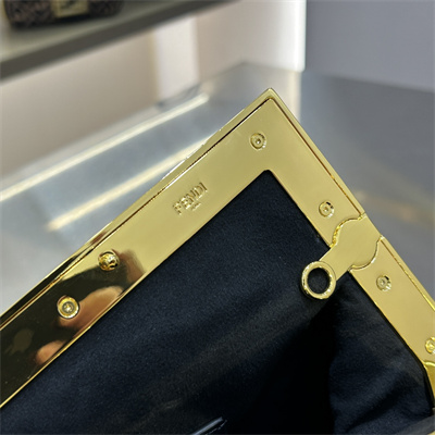 Fen.di FIRST SMALL Natural Straw Bag With Black FF Embroidery