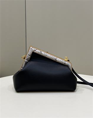 Fen.di FIRST SMALL Black Leather Bag With Exotic Details