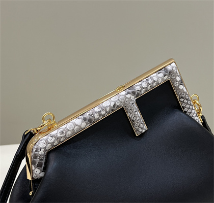 Fen.di FIRST SMALL Black Leather Bag With Exotic Details
