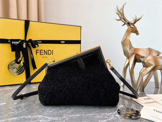 Fen.di FIRST SMALL Black Sheepskin Bag