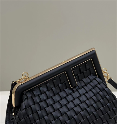 Fen.di FIRST SMALL Black Interlaced Leather Bag