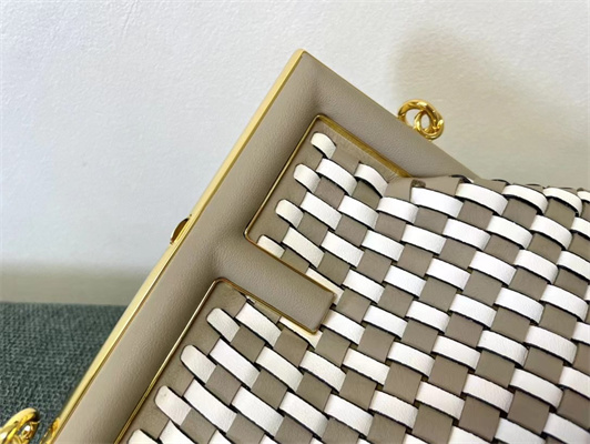 Fen.di FIRST SMALL White and Dove Grey Interlaced Leather Bag