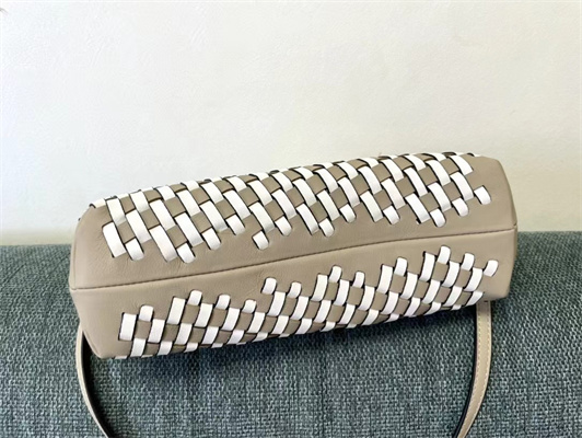 Fen.di FIRST SMALL White and Dove Grey Interlaced Leather Bag
