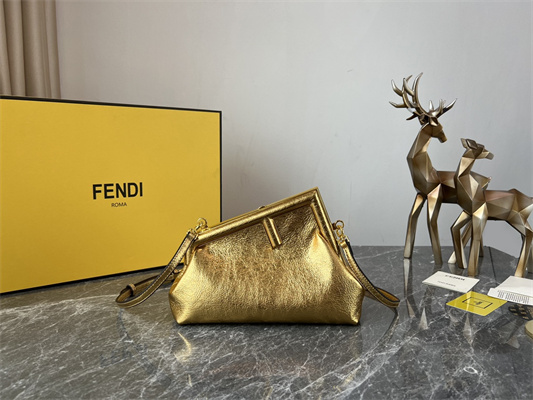 Fen.di FIRST SMALL Gold Wrinkled Leather Bag