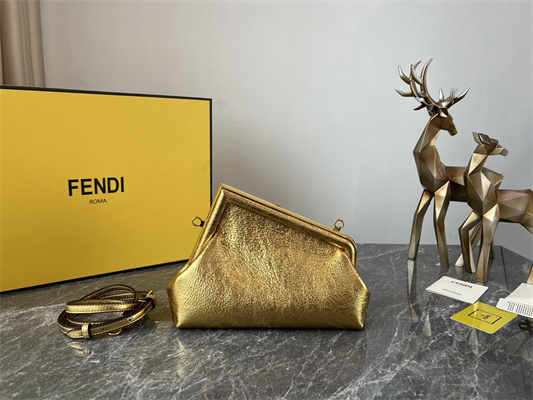 Fen.di FIRST SMALL Gold Wrinkled Leather Bag