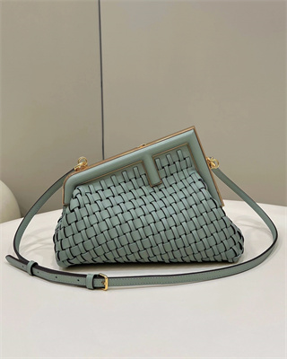 Fen.di FIRST SMALL Green Interlaced Leather Bag