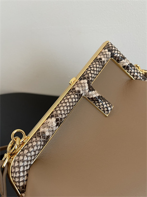 Fen.di FIRST SMALL Beige Leather Bag With Exotic Details