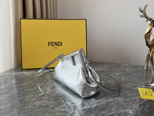 Fen.di FIRST SMALL Silver Wrinkled Leather Bag