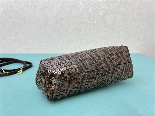 Fen.di FIRST SMALL Brown FF Jacquard Fabric Bag With Sequins