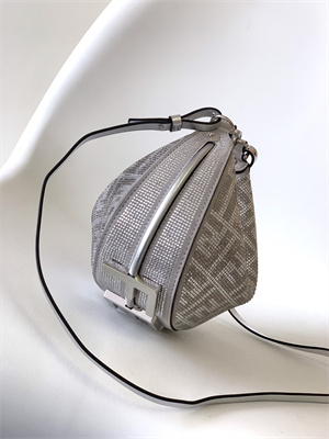 Fen.digraphy Mini Silver Leather Bag With Crystal FF Motif