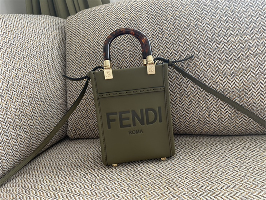 Fen.di MINI SUNSHINE SHOPPER Kaki Green Leather