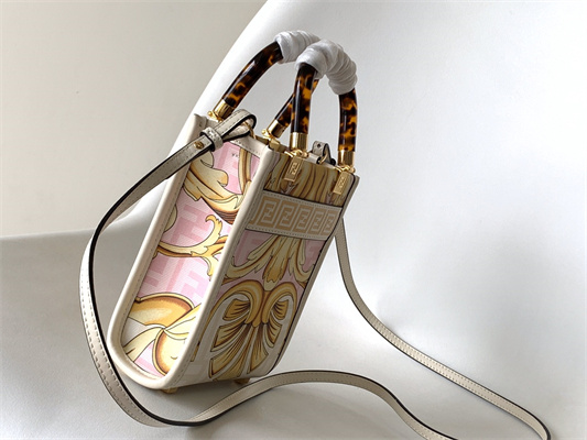 Fen.di Fendace MINI SUNSHINE SHOPPER Multicolor Print Leather White