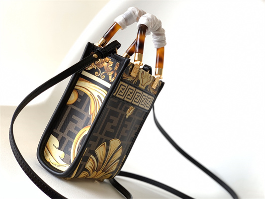 Fen.di Fendace MINI SUNSHINE SHOPPER Multicolor Print Leather Black