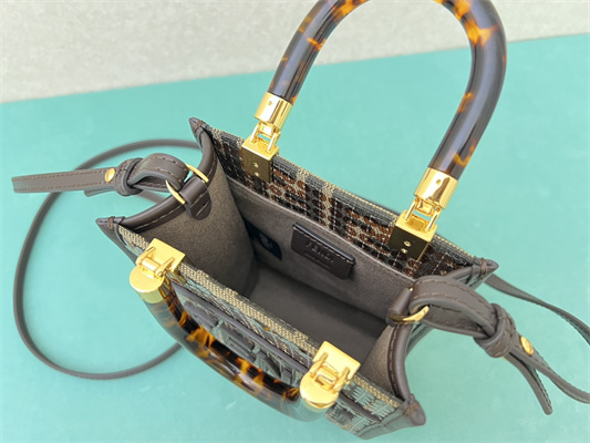 Fen.di  MINI SUNSHINE SHOPPER Brown FF Jacquard Fabric With Sequins