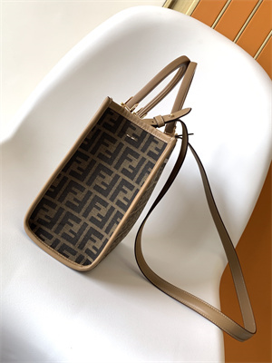 Fen.di SUNSHINE Small Brown FF Jacquard Fabric Bag