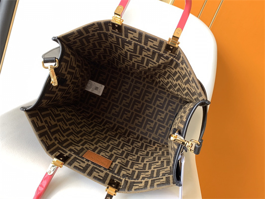 Fen.di FENDACE SUNSHINE Medium Brown FF Jacquard Fabric Shopper