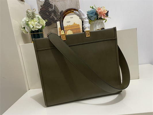 Fen.di SUNSHINE Medium Dk Green Leather Shopper