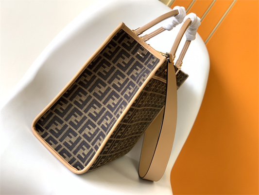 Fen.di SUNSHINE Medium Brown FF Jacquard Fabric Shopper