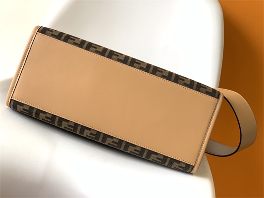 Fen.di SUNSHINE Medium Brown FF Jacquard Fabric Shopper