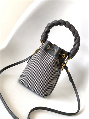 Fen.di MON TRESOR Houndstooth Wool Fabric Mini Bag With Black FF Embroidery