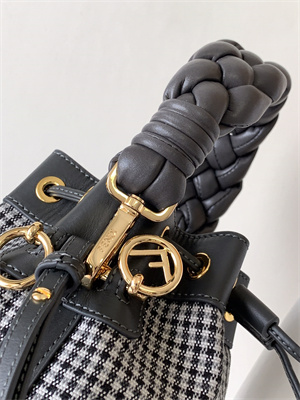 Fen.di MON TRESOR Houndstooth Wool Fabric Mini Bag With Black FF Embroidery