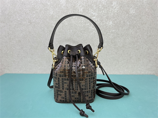 Fen.di MON TRESOR Brown FF Jacquard Fabric Mini Bag With Sequins