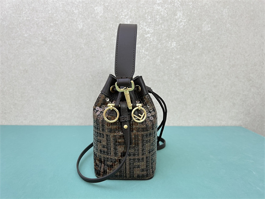 Fen.di MON TRESOR Brown FF Jacquard Fabric Mini Bag With Sequins