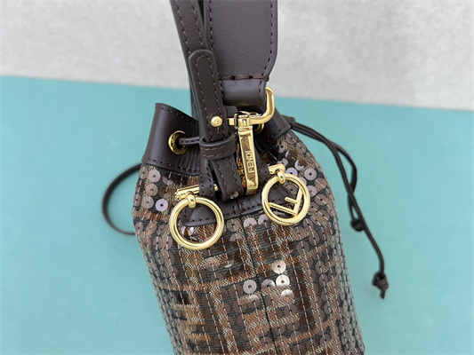 Fen.di MON TRESOR Brown FF Jacquard Fabric Mini Bag With Sequins