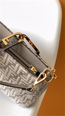 Fen.di O’lock Swing Dove Grey Tapestry Fabric Bag With FF Motif