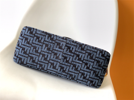 Fen.di O’lock Swing Dk Blue Tapestry Fabric Bag With FF Motif