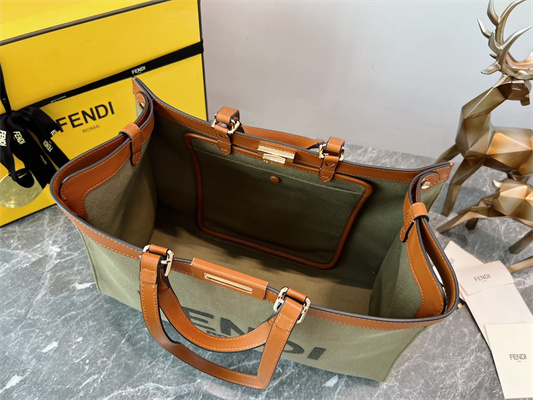 Fen.di Peekaboo X-Tote  Green Color Canvas