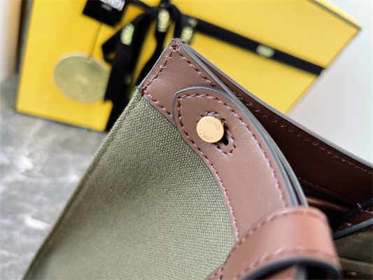 Fen.di Peekaboo X-Tote FF Embroidery Canvas Kaki Green Color