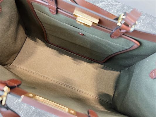 Fen.di Peekaboo X-Tote FF Embroidery Canvas Kaki Green Color