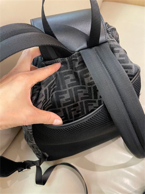 Fen.di Strike Medium Backpack Jacquard Fabric With Black and Grey FF Motif