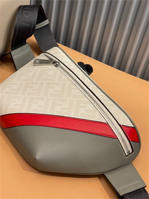 Fen.di Diagonal Cream Fabric Belt Bag