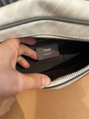 Fen.di Diagonal Cream Fabric Belt Bag