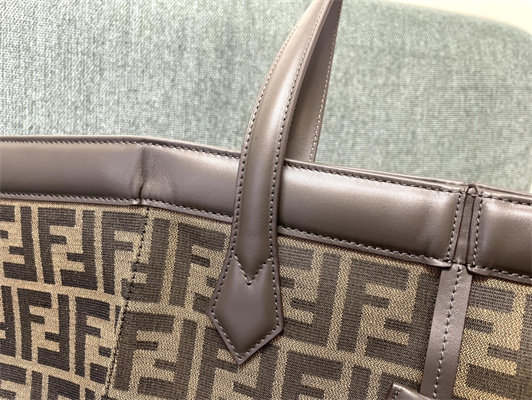 Fen.di ORIGAMI Large Brown FF Jacquard Fabric Bag That Can be Transformed