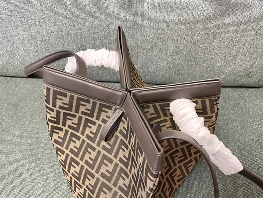 Fen.di ORIGAMI Large Brown FF Jacquard Fabric Bag That Can be Transformed