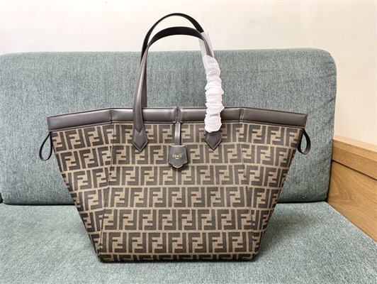 Fen.di ORIGAMI Large Brown FF Jacquard Fabric Bag That Can be Transformed
