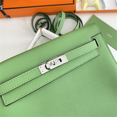 Kelly Danse Bag Evercolor Leather Silver Tone Metal In Vert Criquet Color HS