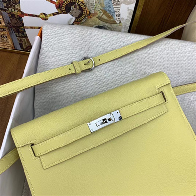 Kelly Danse Bag Evercolor Leather Silver Tone Metal In Jaune Poussin Color HS