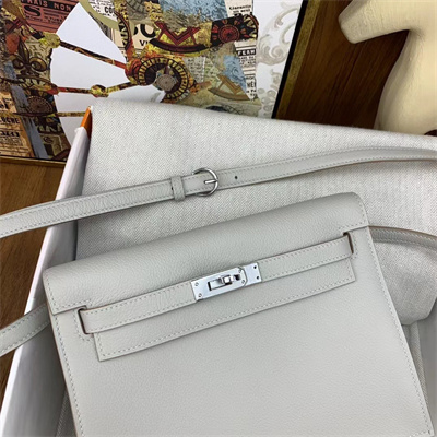 Kelly Danse Bag Evercolor Leather Silver Tone Metal In Pearl Grey Color HS