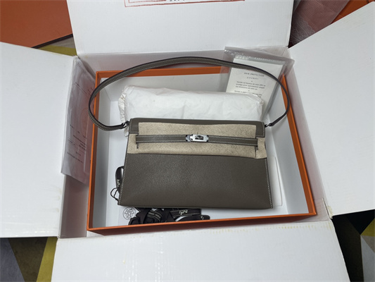 Kelly Elan Bag Goatskin Leather Silver Tone Metal In Etoupe Color HS