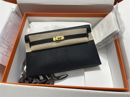 Kelly Elan Bag Goatskin Leather Gold Tone Metal In Black Color HS
