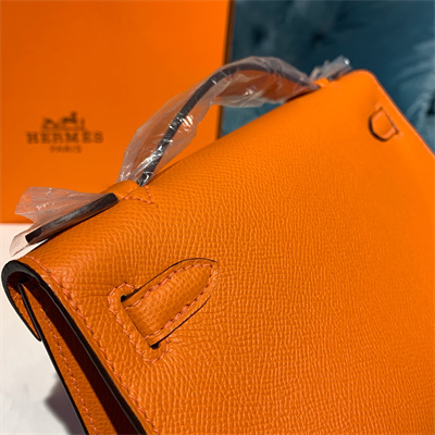 Kelly Pochette Bag Epsom Leather Gold/Silver hardware In Orange Color HS