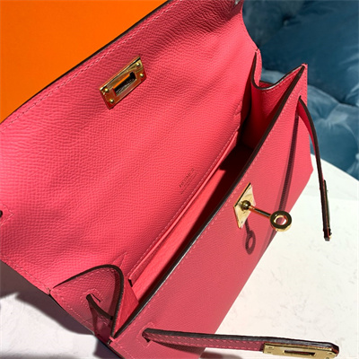 Kelly Pochette Bag Epsom Leather Gold/Silver hardware In Rose Lipsur Color HS