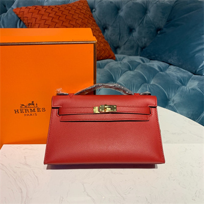Kelly Pochette Bag Epsom Leather Gold/Silver hardware In Red Color HS